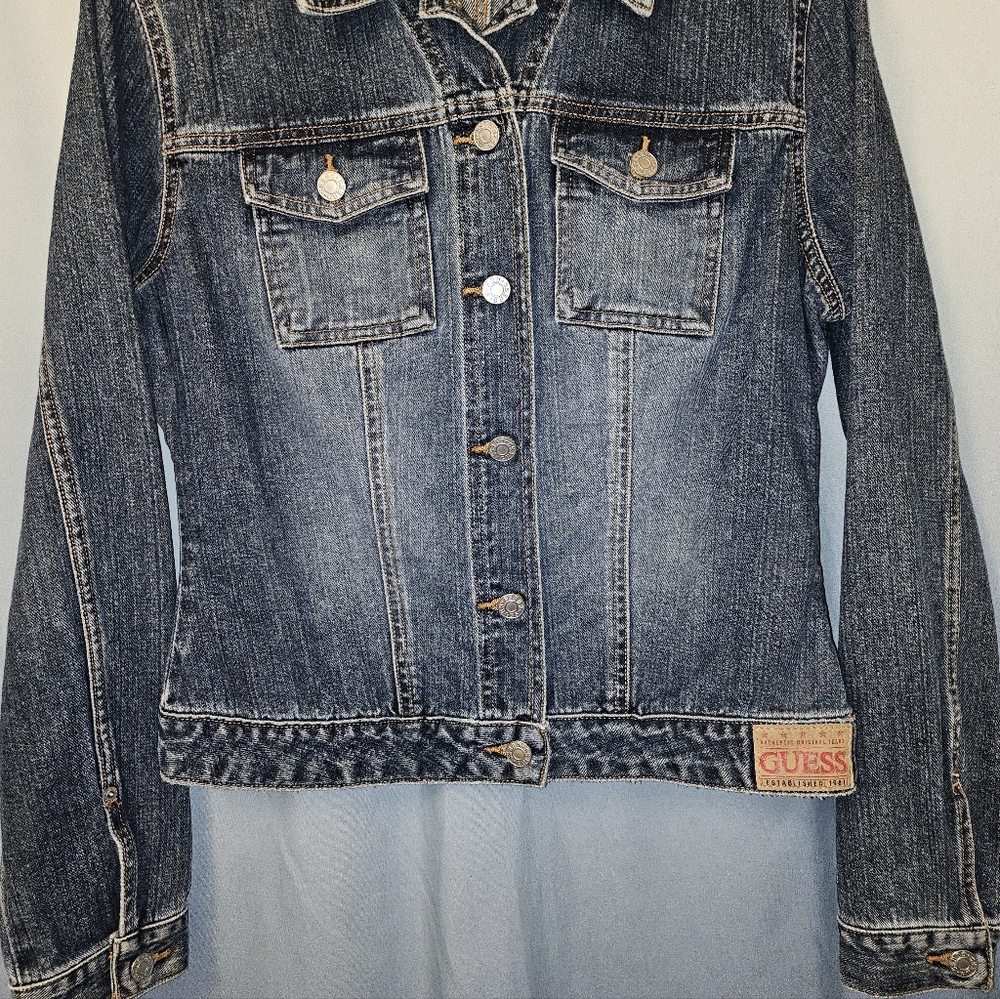 Guess Womens Blue Denim Jean Jacket Vintage 90’s, Size L - Picture 3 of 9